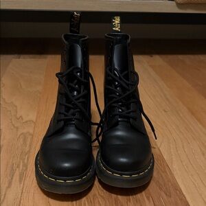 Dr. Martens Black Leather Boots with Yellow Stitching